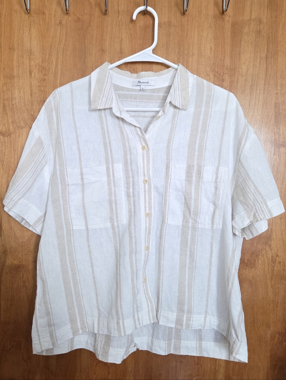 Madewell Striped Linen Top in Cream and Tan